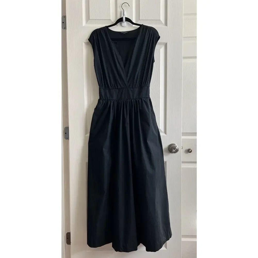 BANANA REPUBLIC Women's Black Organic 100% Cotton V Neck Midi Dress Sz M - Picture 2 of 12